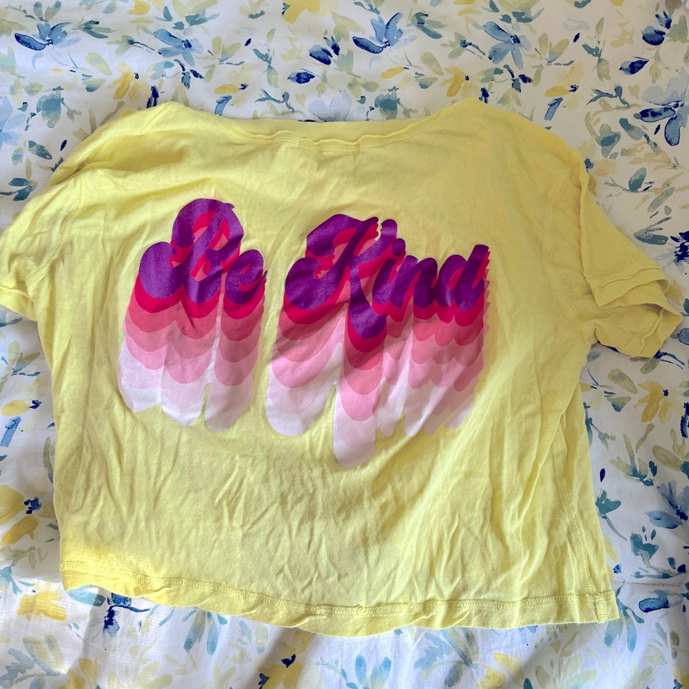 free people we the free be kind tee shirt, neon yellow, small